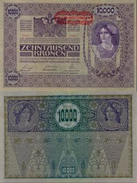 *10 000 Kronen Rakúsko 1919, pretlač P65 AU - Kliknutím na obrázok zatvorte -